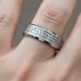 Solid Silver Greek Key Eternity Grooved Men's Ring